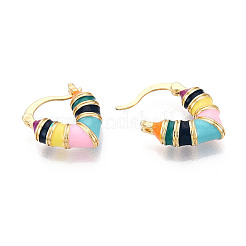 Pendientes de aro de latón esmaltado con forma de corazón&nbsp;EJEW-N060-01G