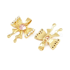 Breloques en laiton avec micro pavé de zircone cubique rose&nbsp;CU-CBABDE1-09G