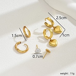 3 paio di eleganti orecchini a forma di cuore in acciaio inossidabile&nbsp;SR9770