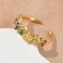 Anillos abiertos de latón con micropavé de circonitas cúbicas para mujer&nbsp;RJEW-C163-08G