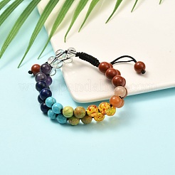 Bracelet perles tressées imitation ambre & pierres mixtes rondes pour femme fille&nbsp;BJEW-JB06962-01