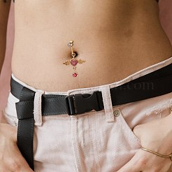 Cuore con anello ventre con charm in strass ala&nbsp;AJEW-F057-17G