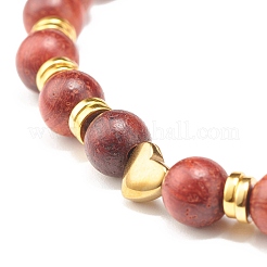 Bracciale elasticizzato con perline tonde in legno naturale&nbsp;BJEW-JB07129