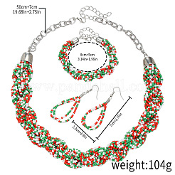 Colliers multicouches en perles de verre de Noël et ensembles de boucles d'oreilles pendantes et de bracelets en forme de larme&nbsp;WG44FFB-05