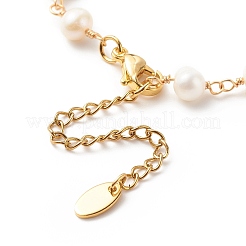 Bracciale a maglie incrociate in acciaio inossidabile 201 con catene di perle naturali per donna&nbsp;X-BJEW-JB08543