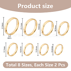 16 Stück 8 Stile Edelstahl schlichter Bandring für Unisex&nbsp;RJEW-DC0001-19G