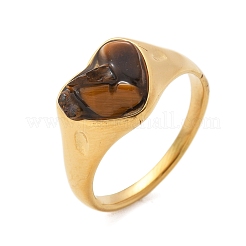 Herz natürliche Tigerauge Fingerringe&nbsp;RJEW-D303-01G-01