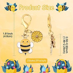 10 pièce 2 styles en alliage émaillé abeille avec décorations pendentif fleur&nbsp;HJEW-FS00061