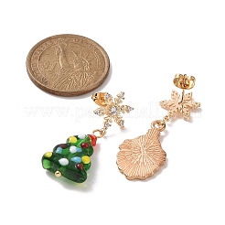 Boucles d'oreilles asymétriques en émail et sapin de Noël en alliage de père Noël&nbsp;EJEW-TA00230