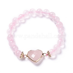 Bracciali con maglia a cuore elasticizzato in quarzo rosa naturale&nbsp;BJEW-P265-01D