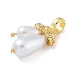 Colgantes de perlas de plástico ABS con micropavé de latón chapado en rack y circonita cúbica transparente&nbsp;KK-G515-57G