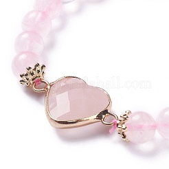 Bracciali con maglia a cuore elasticizzato in quarzo rosa naturale&nbsp;BJEW-P265-01D