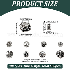 100 Stück 10 Stile tibetische Silberperlen&nbsp;FIND-FG0003-84