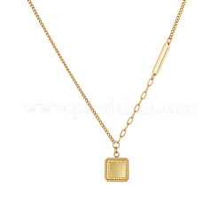 Colliers pour femmes avec pendentif carré texturé en acier inoxydable 304 et chaînes mixtes&nbsp;WG76D8C-01