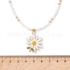 Sommerliche Halskette mit Anhänger in Blumenform aus Emaille und Glasperlen für Damen&nbsp;NJEW-MZ00151