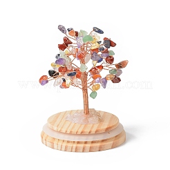 Geldbaum aus natürlichen Edelsteinsplittern in gewölbten Glasglocken mit Holzsockel als Dekoration&nbsp;DJEW-B007-04E
