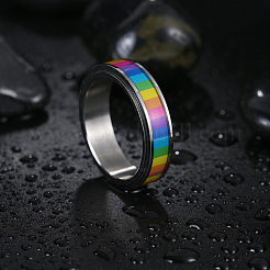 Anillo giratorio de rectángulo esmaltado con bandera del orgullo del color del arco iris&nbsp;RABO-PW0001-038F