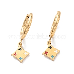 3 paio di 3 rombi smaltati in stile con orecchini a cerchio pendenti a stella&nbsp;EJEW-B020-10G