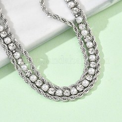 Braccialetti a doppio strato da donna in acciaio inossidabile 304 con catena a corda e strass.&nbsp;BJEW-F540-07P
