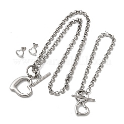 Herz 304 Edelstahl Anhänger Halskette & Ohrstecker & Armband Sets für Frauen&nbsp;SJEW-F226-02P