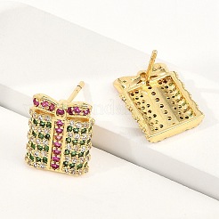 Boucles d'oreilles à tige en laiton plaqué oxyde de zirconium pour rack de Noël&nbsp;EJEW-K245-55A-G