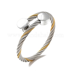 Bracciale rigido aperto in corda intrecciata in acciaio inossidabile 304 con perline rotonde piatte per donna&nbsp;BJEW-P283-52