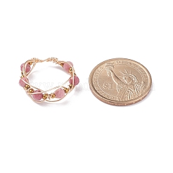 Anello da dito rotondo con perline intrecciate in rodocrosite naturale con vetro&nbsp;RJEW-JR00450-04