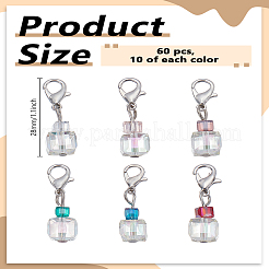 60 Stück 6 Farben Würfel Glas Anhänger Dekoration&nbsp;HJEW-LP00005