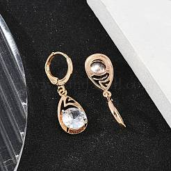 Orecchini a monachella in ottone con micro pavé di zirconi chiari&nbsp;EJEW-K300-13G