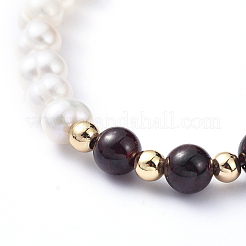 Natürliche Perlen & natürliche Granat Perlen Armbänder&nbsp;BJEW-JB05153-03