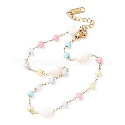 Gliederarmbänder aus runden Glasperlen und natürlichen Muschelperlen&nbsp;BJEW-G774-03G