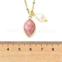 Halskette mit facettiertem Pferdeaugenanhänger aus Natursteinmischung und Naturperle&nbsp;NJEW-JN06058