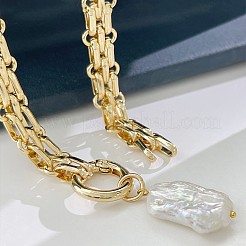 Colliers pour femmes avec pendentif rectangulaire en perle keshi naturelle baroque et chaîne en acier inoxydable chirurgical 316L&nbsp;WG66A9C-01