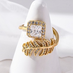 Bagues de manchette en laiton avec micro pavé de zircone cubique transparente pour femmes&nbsp;RJEW-C118-07G