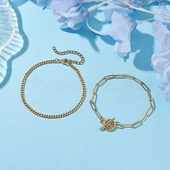 Braccialetti a catena twist in ottone da 2 pz 2 stili e braccialetti a catena a graffetta per donna uomo&nbsp;BJEW-JB10593