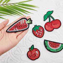 30 Stück 5 Stile Obstmotiv Filzstoff mit Glitzer-Pailletten zum Aufbügeln/Aufnähen&nbsp;PATC-FH0001-14