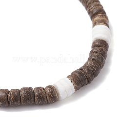 Bracelets extensibles en perles rondes plates en noix de coco naturelle et coquillage blanc pour femmes&nbsp;BJEW-JB12460-02