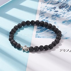 Bracelet extensible en pierre de lave naturelle avec perles de tortue en alliage&nbsp;BJEW-JB08309-02