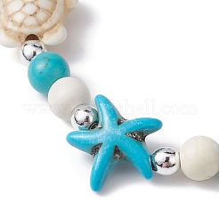Pulsera elástica con cuentas de turquesa sintética de tortuga y estrella de mar&nbsp;BJEW-JB09968-01