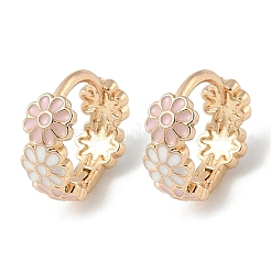 Creolen mit Gänseblümchen-Motiv aus Messing und Emaille für Damen&nbsp;EJEW-G434-01G-02