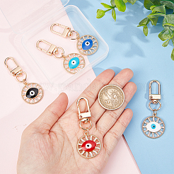 5 pendentif rond plat de style 5 avec décorations en alliage émaillé contre le mauvais œil&nbsp;KEYC-AR0001-19