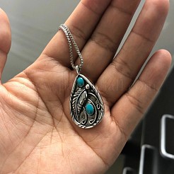 Colliers avec pendentif en forme de larme en résine d'alliage imitation turquoise et plume&nbsp;WG61DB0-01