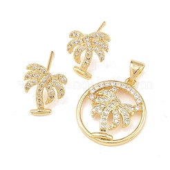 Ensembles de boucles d'oreilles et pendentifs en laiton micro pavé de zircones cubiques pour femmes&nbsp;SJEW-F227-01K-G