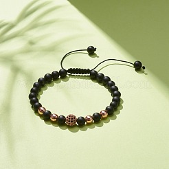 Braccialetto di perline intrecciate in ossidiana naturale ed ematite sintetica con zirconi&nbsp;BJEW-JB08117-01