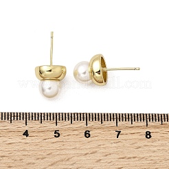 Orecchini rotondi in ottone e plastica ABS con perle finte&nbsp;EJEW-L261-019G