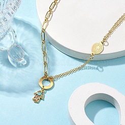 Collane con ciondolo a mano di Hamsa con micro pavé di zirconi cubici in ottone&nbsp;NJEW-JN04729