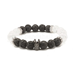 Juego de pulseras elásticas con cuentas redondas de roca volcánica y cuarzo crujido natural&nbsp;BJEW-JB07205
