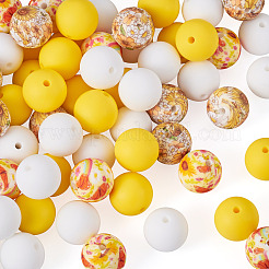 60 Stück 4 Stile Silikonperlen runde Gummiperle 15mm lose Abstandsperlen für DIY-Zubehör Schmuck Schlüsselanhängerherstellung&nbsp;FIND-TA0010-30C