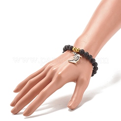 Bracciale elasticizzato con perline rotonde in pietra lavica naturale con ciondolo in smalto in lega di Halloween&nbsp;BJEW-JB08012