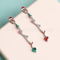 Wort glücklich mit Weihnachtsbaum Legierung Emaille baumeln Ohrstecker&nbsp;FS-WG84419-02